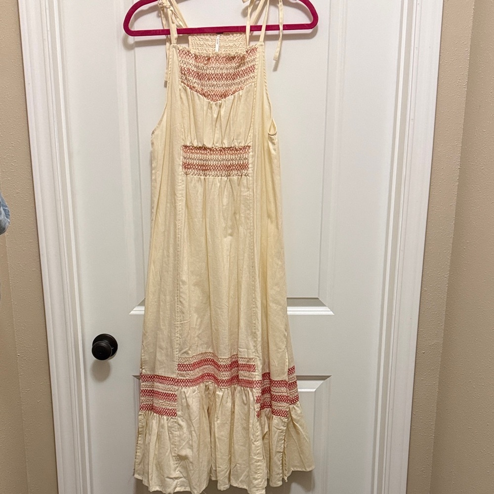 Free People Cream Maxi Dress with Pink Trim